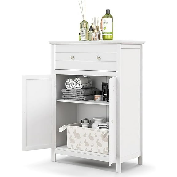 Gymax Bathroom Storage Cabinet Free Standing Large Drawer W/Adjustable Shelf White