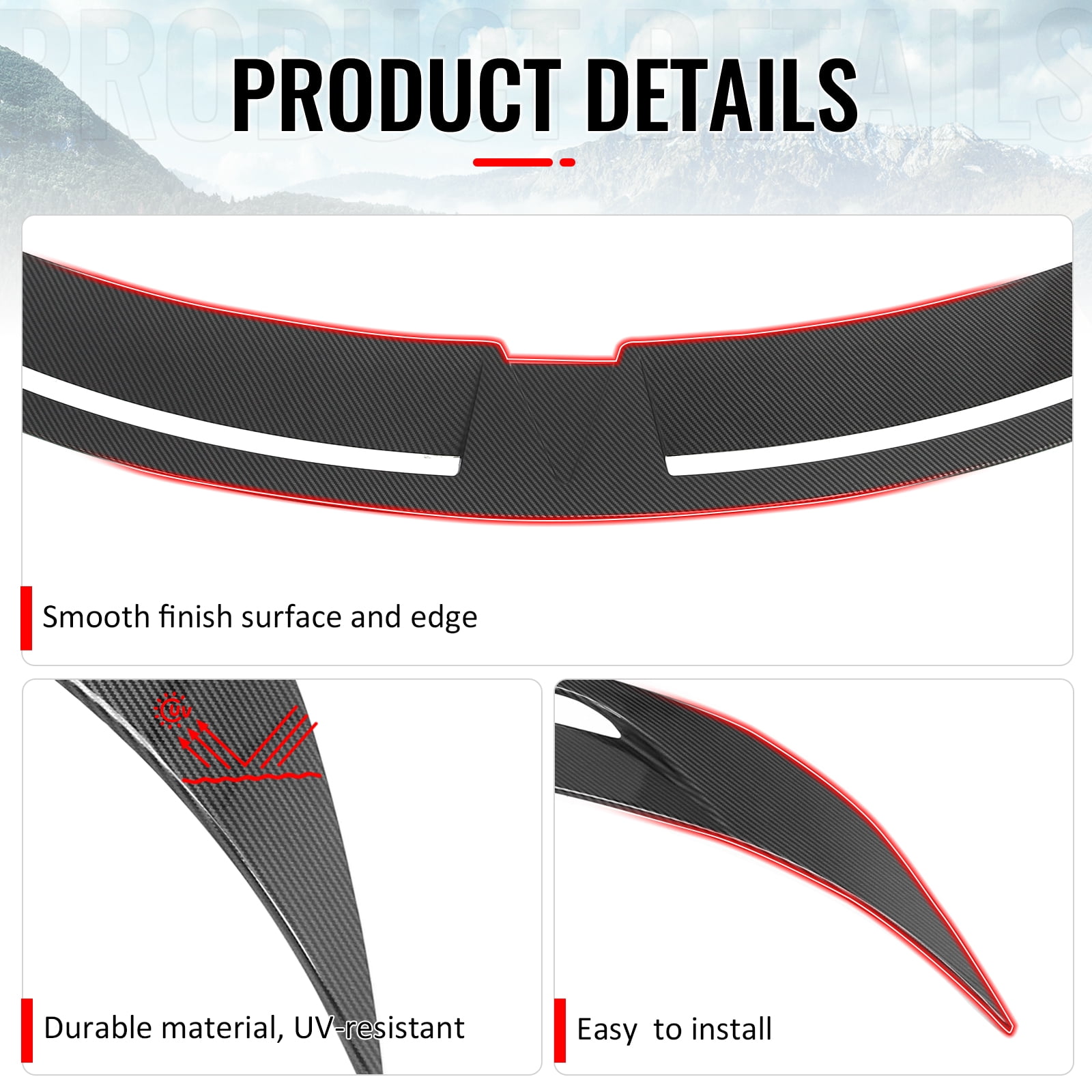 Ikon Motorsports Trunk Spoiler, Compatible with 2025-2026 Tesla Model Y, IKON V2 Style Carbon Fiber Print ABS Plastic Rear Trunk Lid Spoiler Wing Lip