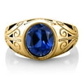 thumbnail image 3 of Gem Stone King 6.00 Cttw Oval 12X10MM Blue Created Sapphire 18K Yellow Gold Plated Silver Ring for Men | Available in Size 7, 8, 9, 10, 11, 12, 13, 3 of 5