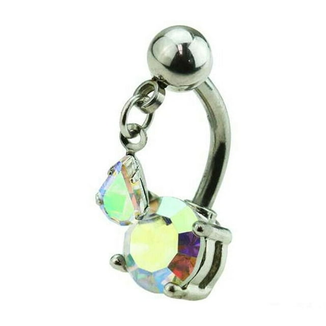 Belly Ring Reverse Teardrop Dangle Dual Gem Surgical Steel Navel piercing