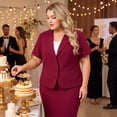 thumbnail image 3 of Agnes Orinda Women's Plus Size 2 Piece Short Sleeve Blazer with Pencil Skirt Office Business Suit Set with Button 3X Burgundy, 3 of 8