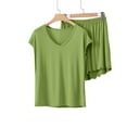 thumbnail image 2 of HVOBTTY Women's Summer Short Sleeve Top and Shorts 2 Piece Pajama Set Solid Color Crew Neck Loose Soft Sleepwear Mint Green, M, 2 of 5