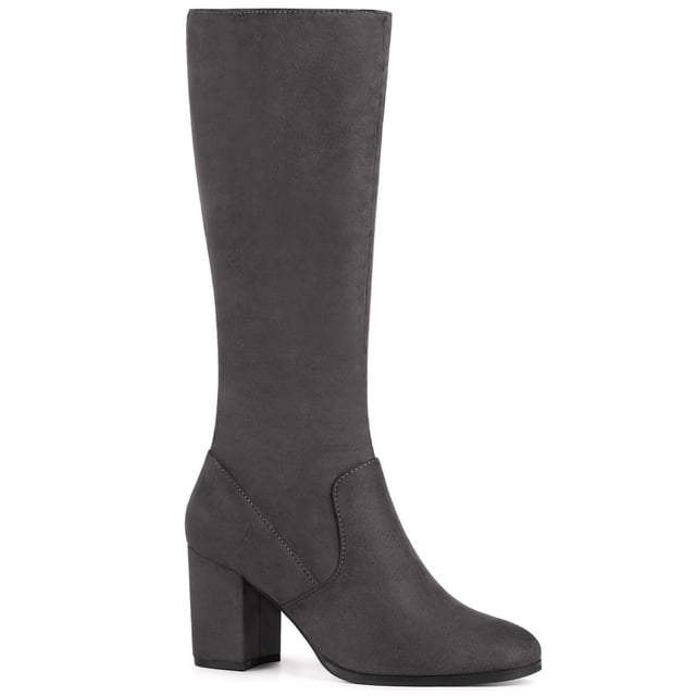 Unique Bargains Bottes Hauteur Genou à Bout Rond à Talons Épais pour Femme Gris (Taille 9,5)