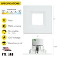 thumbnail image 2 of 4 Inch Square Recessed Retrofit LED Downlight (4 Pack) 11W, 120V, 750 Lumens, 5 Color Options: 2700K-5000K Daylight, ETL, ES, JA8, T24 Compliant, White Trim, 2 of 6