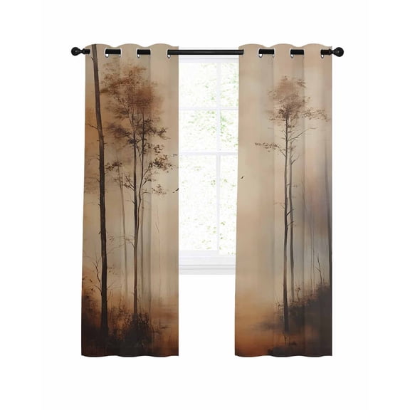 Brown Forest Blackout Curtains 84 Inches Long for Bedroom, Mysterious Rustic Farmhouse Tree Thermal Insulated Room Darkening Black Out Window Curtain Panels Grommet Drapes for Living Room