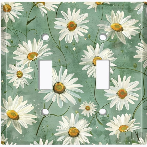 Metal Light Switch Wall Plate Outlet Cover (Printed Image of Daisey Flowers - Double Toggle)