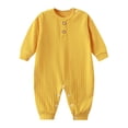 thumbnail image 3 of TGPMGRZ Baby Boy Girl Romper Knit Striped Solid Long Sleeve One Piece Jumpsuit Clothes Yellow 9-12 Months, 3 of 3