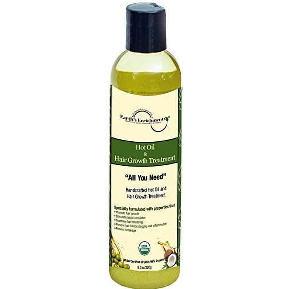 Earth's Enrichments Tratamiento de aceite caliente para cabello seco dañado Suero para el crecimiento del cabello Hidrata Reduce la caída y la rotura USDA Orgánico 8 oz