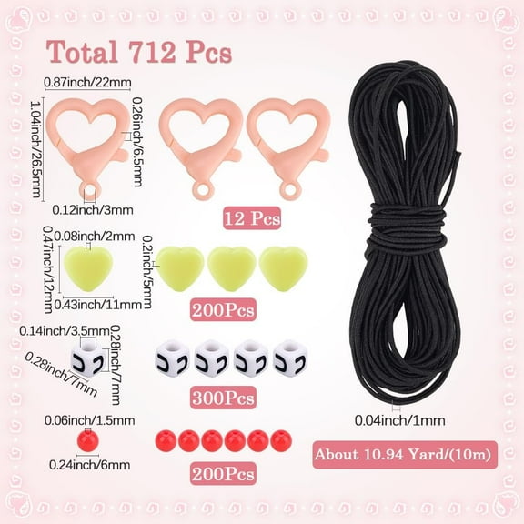 1 Box 712pcs Phone Charms Diy Kit Charm Strap Kit Mixed Ccolor Lobster Claw Clasps Acrylic Plastic Letter Round Heart Beads Cell Phone Keyrings Keychain Making for Wedding Gifts DIY Supplies