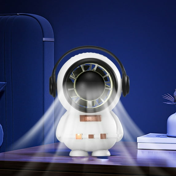 MERILER Cute Mini Astronaut Rechargeable Desk Fan with Night Light for Kids' Room Decoration