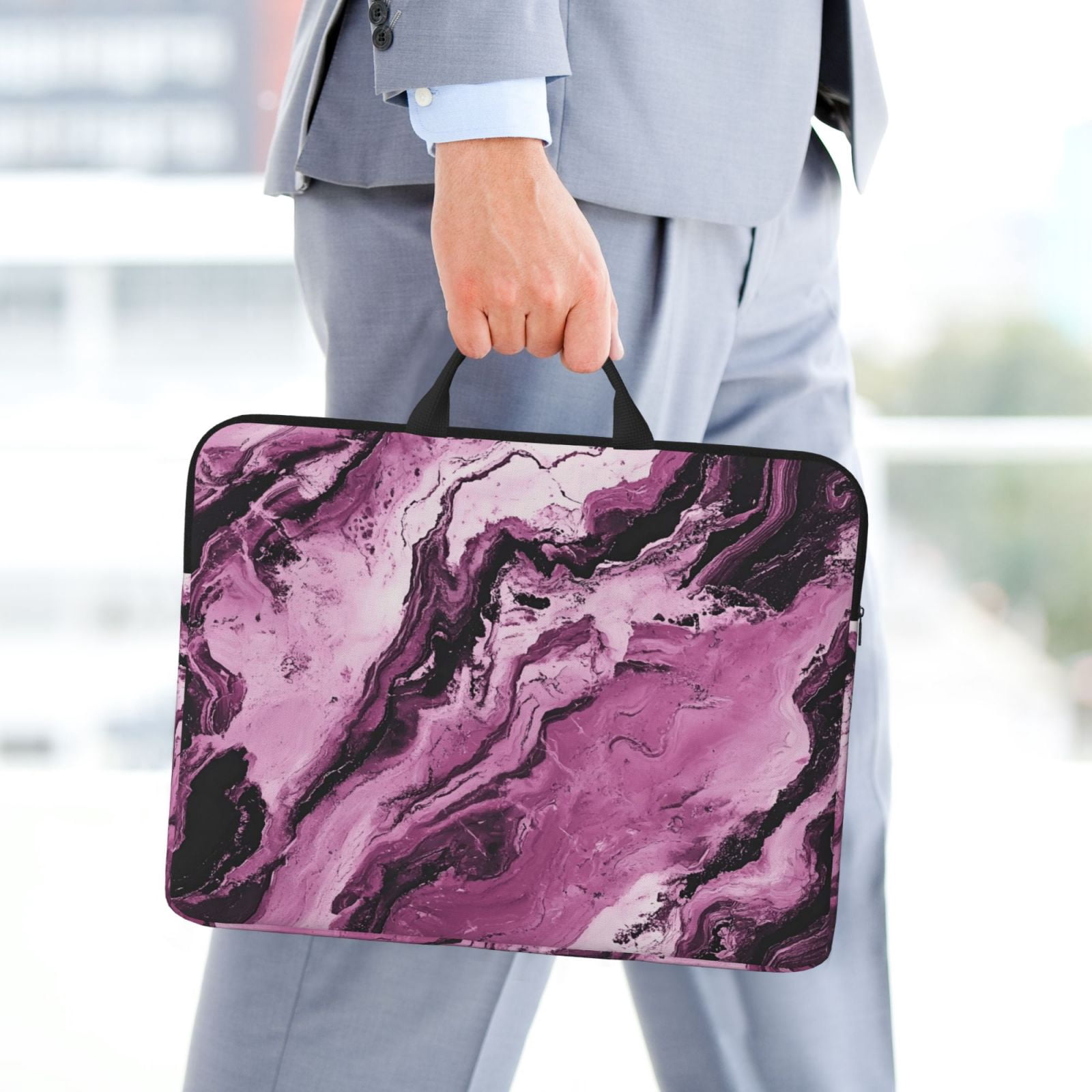 Laptop Sleeve Bag For Women Men 14inch Waterproof Durable Protective Computer Carrying Cover Handle Laptop Case Bag Darkmagenta Marble_1
