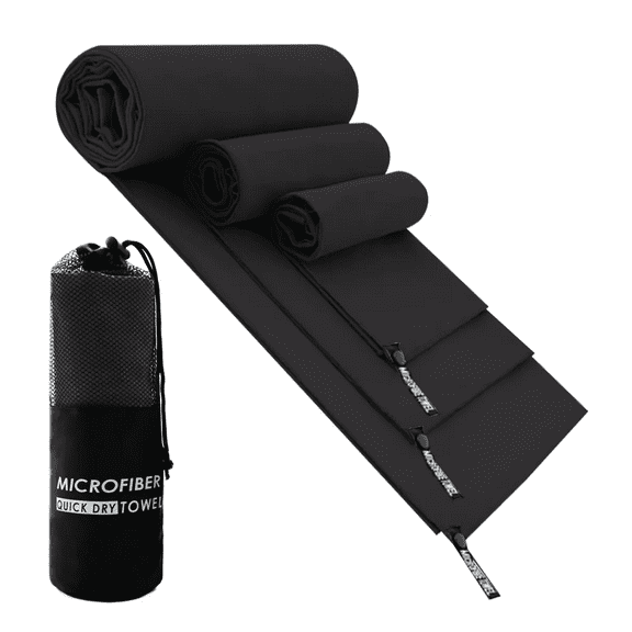 Toalla De Microfibra Secado Rápido Toalla Deportiva Gym 3 pzs Negro