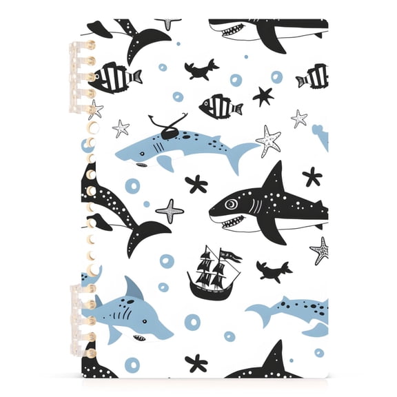 Cartoon Shark Fish Spiral Journal Notebook College Ruled Notebook 8.3" x 5.7" A5 Lined Thick Paper Page