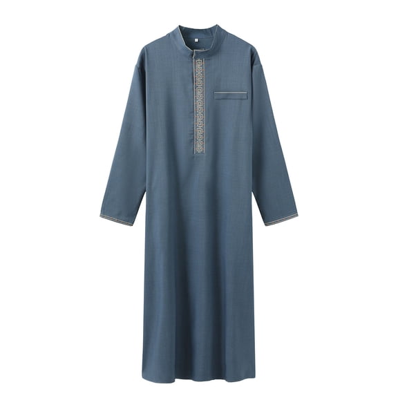 IWRICH Men's Embroidery Moroccan Thobe Men Mogadishu Djellaba Robe Jubba Prayer Kaftan Arabic Abaya 03-Blue XL