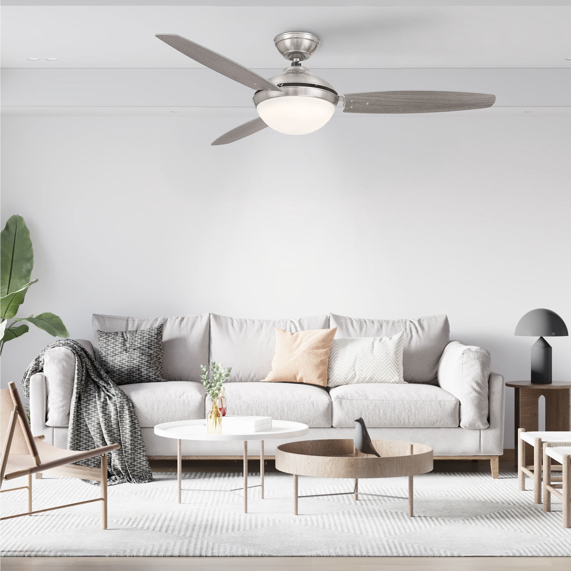 Brushed Nickel 52 Inch 3 Blade Indoor Ceiling Fan, Ideal for Bedrooms and Living Rooms, Quiet DC Motor, LED Light with Remote, Eleve Comfort