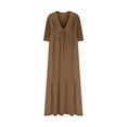 thumbnail image 4 of XUNKUSGA Women Summer Dresses Soft Linen-Cotton Womens Sundresses Casual V-Neck 3/4 Sleeve Maxi Dress Loose Comfortable Flowy Dresses for Women Soild Color Tiered Boho Long Dresses S-2XL Brown, 4 of 5