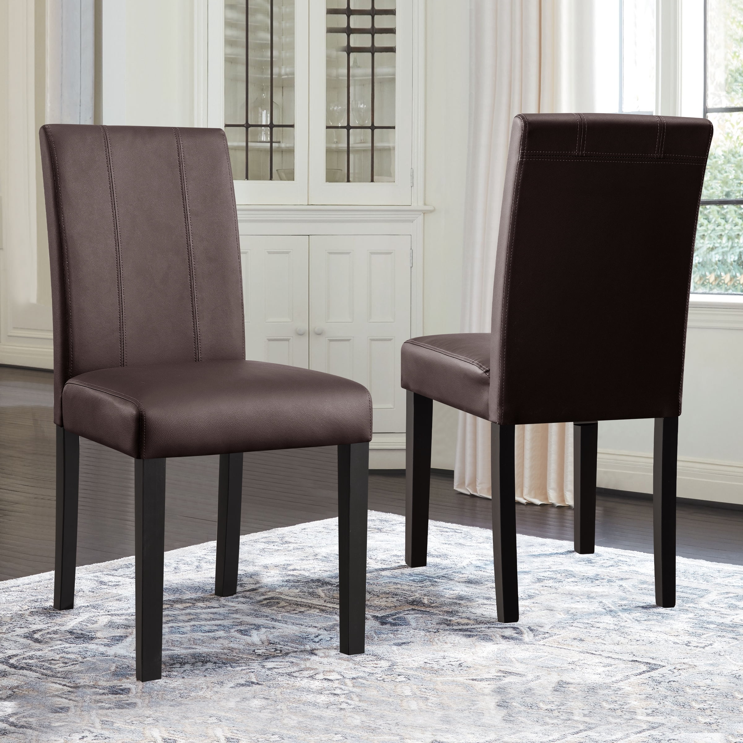 Subrtex Faux Leather Indoor Dining Chair Set of 2, Modern Mid-Century Chairs for Home, Brown