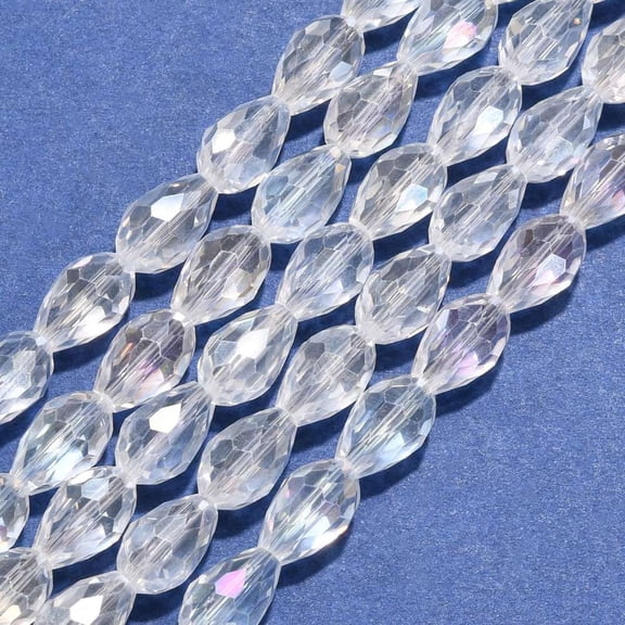 1Strand 12x8mm Electroplate Glass Faceted Teardrop Beads Strands Clear AB