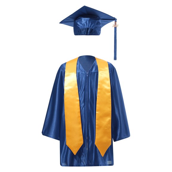 YONGHS Unisex Kids Kindergarten Graduation Gown Cap Set Students Graduation Class Uniform Navy Blue 9-10