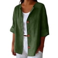 thumbnail image 2 of Endives Womens Linen Shirts Summer Button Down Shirt V Neck 3/4 Sleeve Tops Loose Vacation Beach Solid Color Blouses Womens Tops S-5XL, 2 of 5