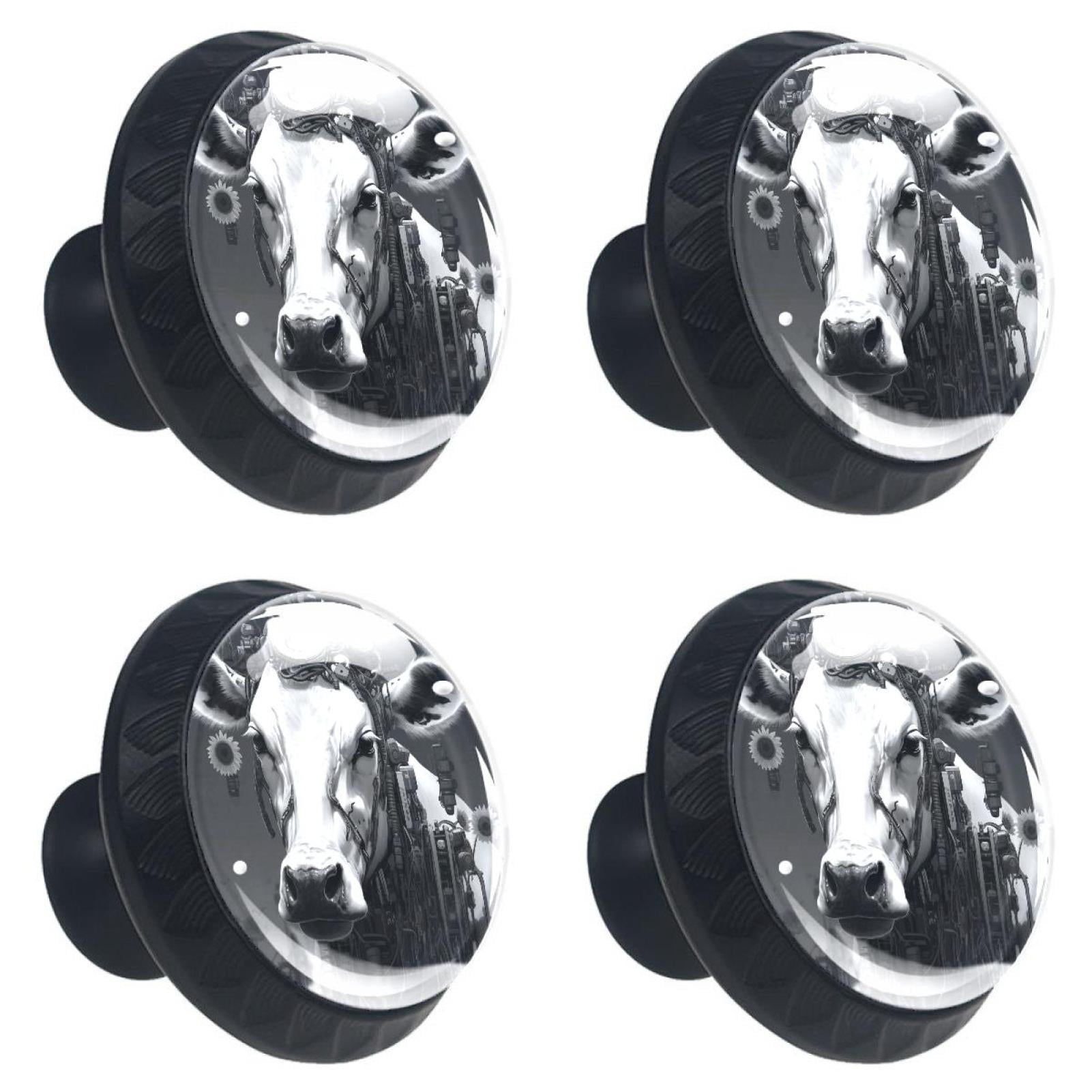 4 Pcs Cow and Sunflower Knobs for Kitchen Cabinet Cupboard Dresser Bookcase Drawer Pulls Handles Round Home Decor