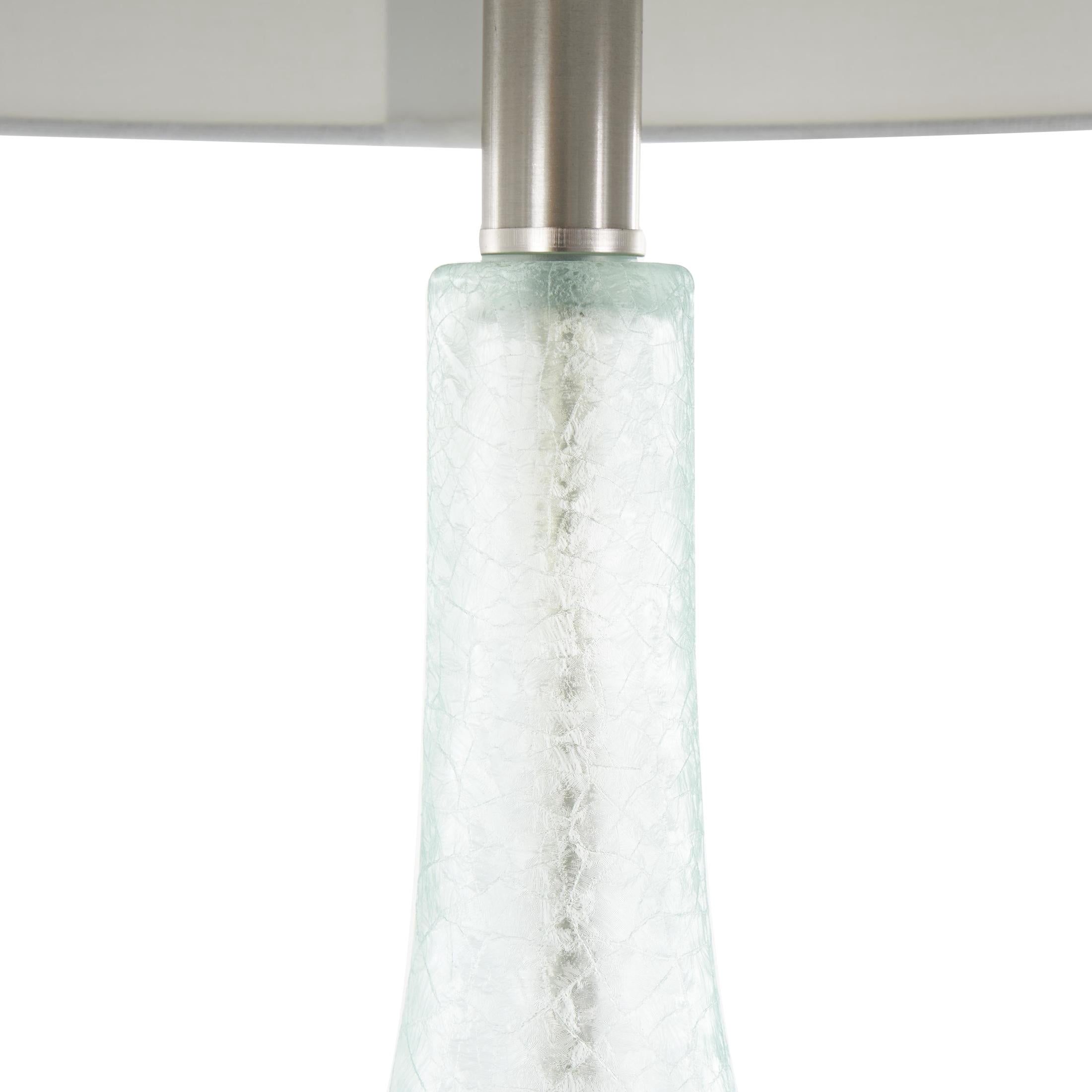 DecMode 25" Textured Frosted Round Teal Table Lamp with White Linen Shade