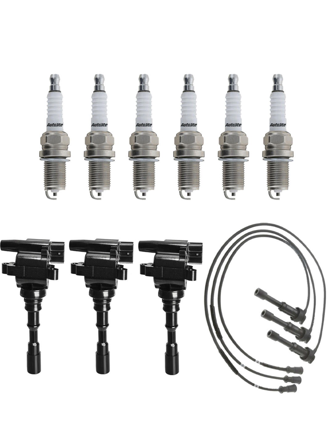 Ignition Coils, Spark Plugs and Wireset Compatible with 20042006 Kia