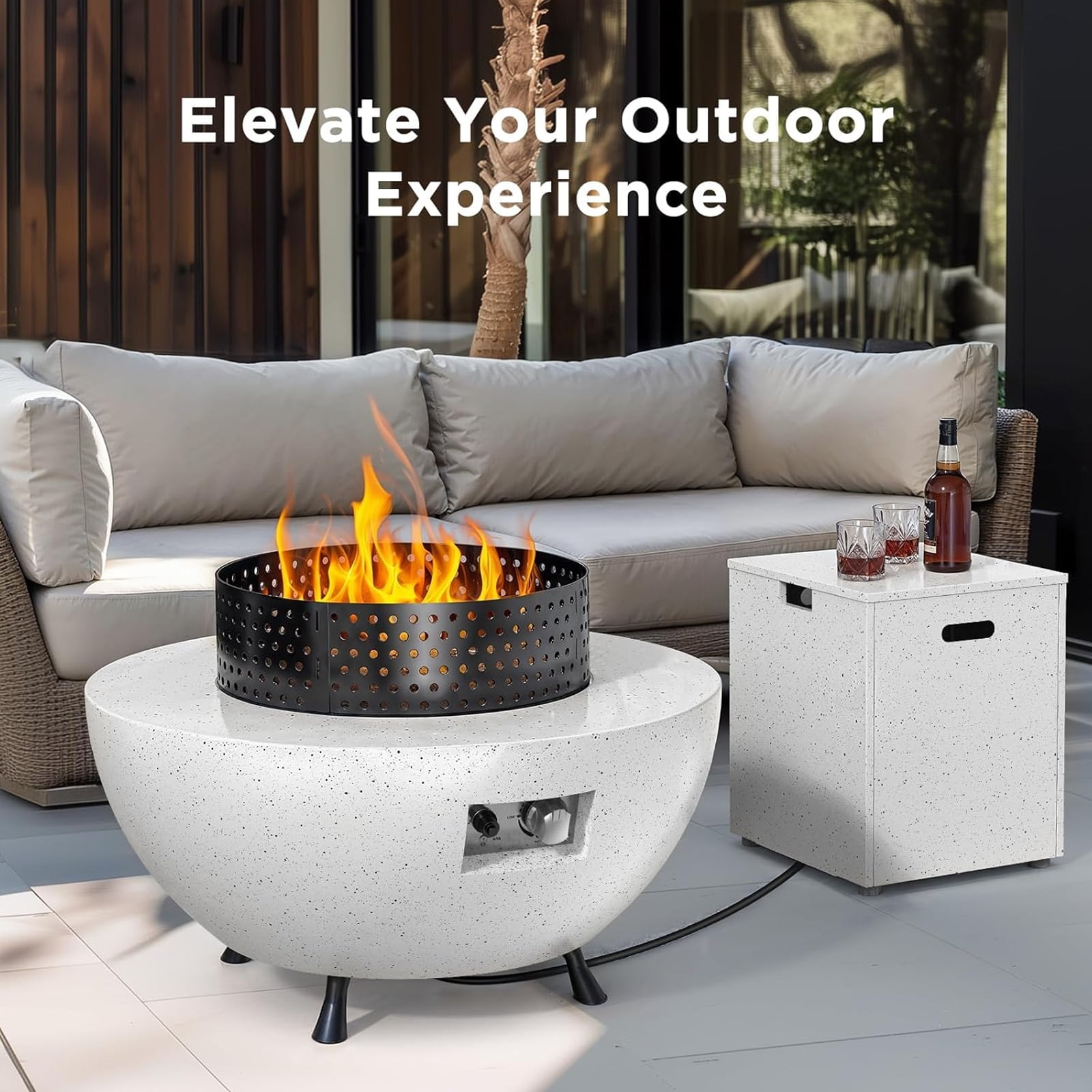 CHITOOMA 29″ Propane Fire Pit, 50,000 BTU Gas Fire Pit with Windproof Guard & CSA Certification, Round Fire Pit Table with Lava Rocks, Adjustable Legs for Patio and Garden
