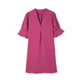 thumbnail image 4 of Dyfzdhu Summer Dresses For Women V Neck Loose Solid Color Shirt Dress Casual Ruffle Short Sleeve Mini Dress, 4 of 5