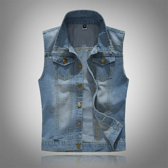 Pxiakgy shirts for men Casual Vest Blouse Fashion Jacket Cowboy Denim Men's Shoulder In Men's blouse Men Formal Shirts Blue   L