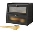 thumbnail image 5 of WILK Double Layer Bamboo Bread Box,Wooden Large Capacity Bread Box for Kitchen Counter, Bamboo Bread Storage Container with Wavy Arcylic Transparent Window (Black), 5 of 5
