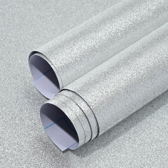 DAZLUTE Glitter Silver Wallpaper Silver Contact Paper Silver Creative Covering Peel and Stick Wallpaper Removable Self Adhesive Paper DIY Vinyl Roll 17.7"x393.7"