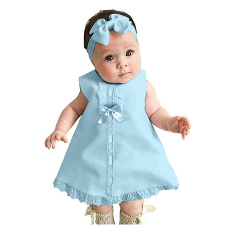 

Girls Dresses Summer Maxi Outfit Baby Sleeveless Bow Set Casual Headband Skirt Formal Dress