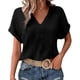 thumbnail image 1 of Camisetas Casuales de las Mujeres de Moda Suelta Manga Corta V-Cuello Superior con Doble Capa Arrugado Detalle, Suave Poliéster Color Sólido Blusa para el Uso Diario, Camisetas de Cuello en V de las, 1 of 9