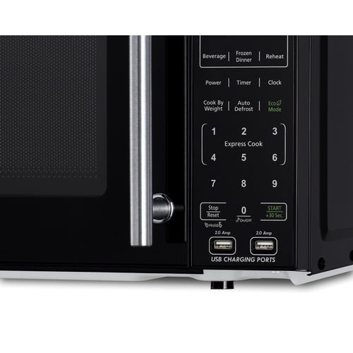 Mid-sized refrigerator-freezer in a stainless steel steel look and black microwave with built-in allocator, with brackets included (ships in 3 boxes on one pallet)