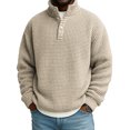thumbnail image 2 of Huankd Men Quarter Zip Pullover Sweaters Casual Stand Collar Thermal Long Sleeve Sweatshirt 1/4 Zipper Winter Warm Polo Sweater Khaki S, 2 of 5