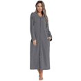 thumbnail image 2 of Womens Zip Up Robe Nightgown Long Hooded Sweatshirt Bathrobe Long Sleeve Housecoat Lounger With Pockets, 2 of 4