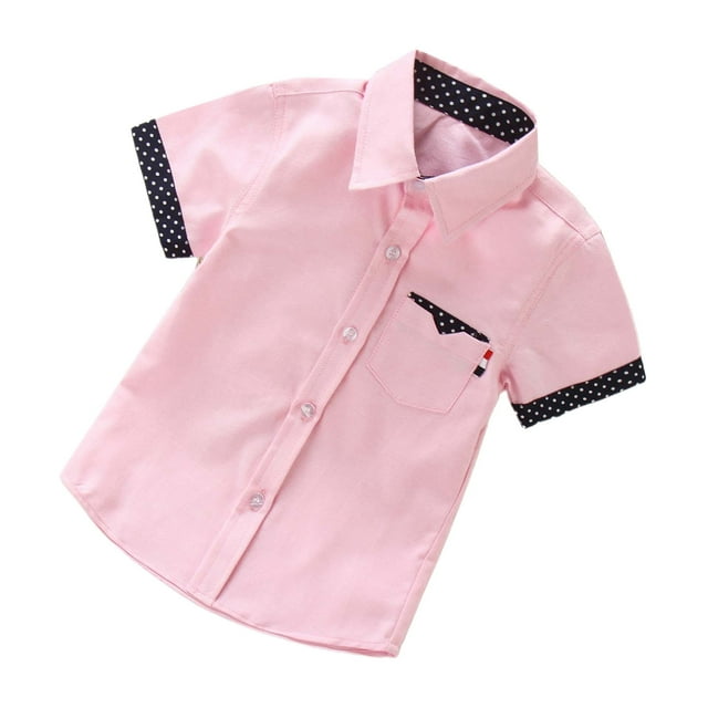 LUOGENLI Hauts Maxi en Denim avec Fente Été Petite Chemise Décontractée à Manches Courtes pour Enfants avec Col Rond et Imprimé à Pois Ronds sur le devant Convient pour la Voile Hauts Maxi Grande Taille Taille 13-14 Ans