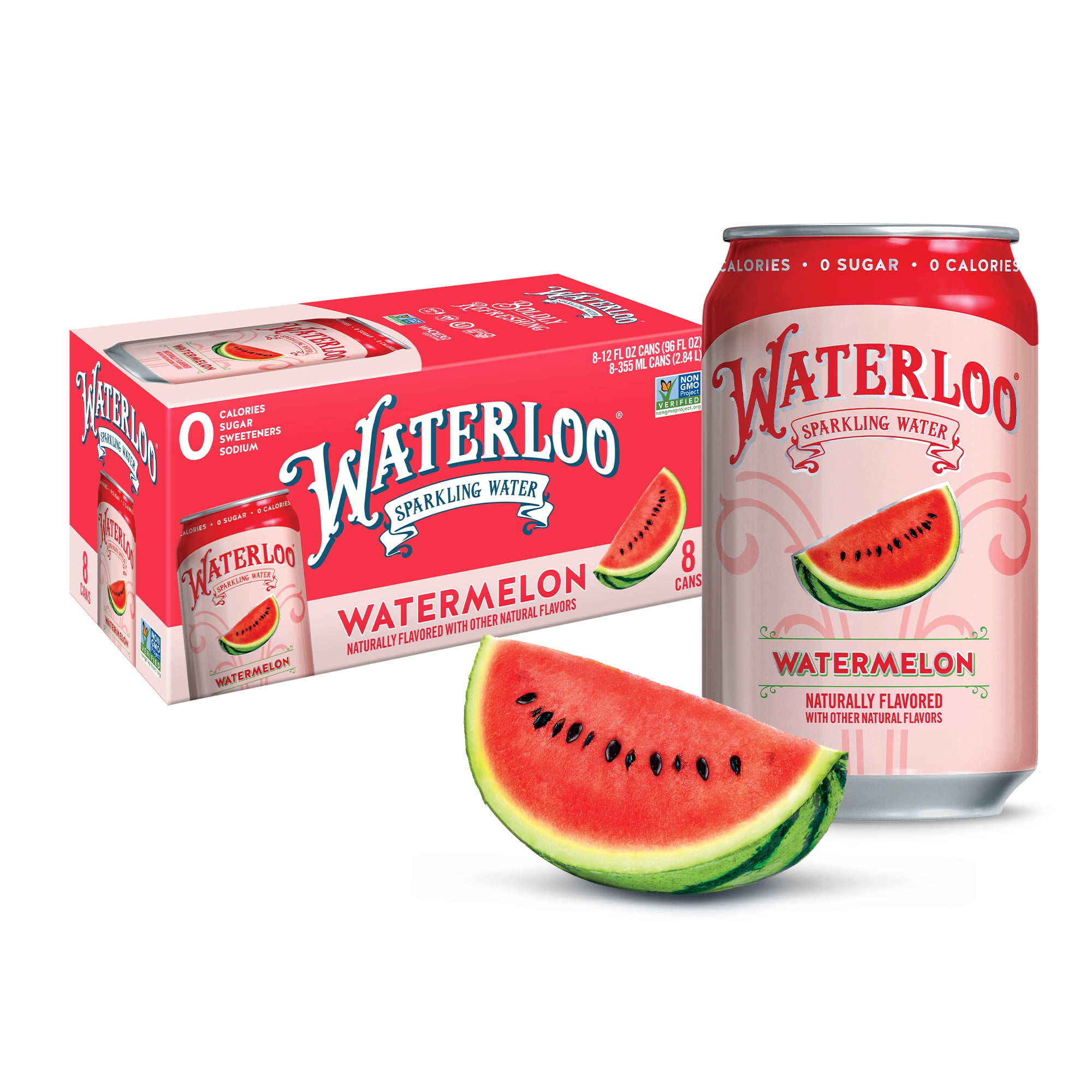 Waterloo Sparkling Water, Watermelon, 12 fl oz, 8 pack cans
