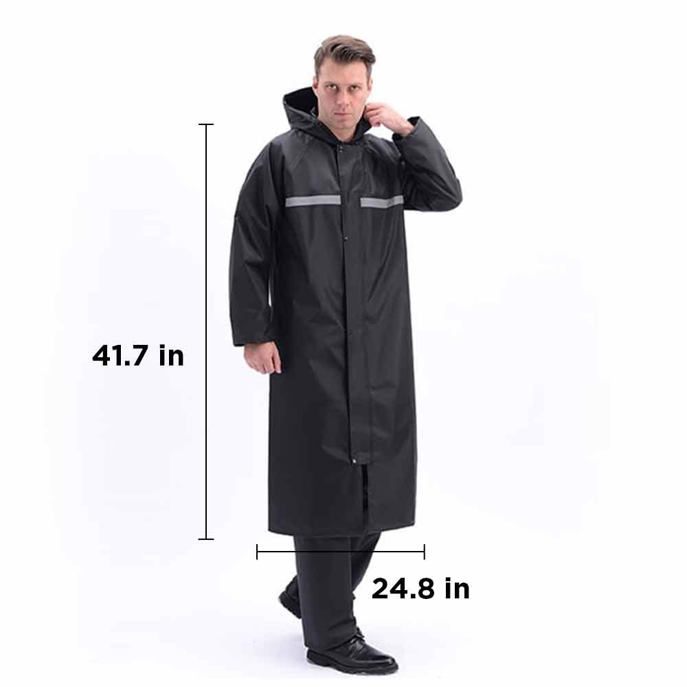 COWIN Men's Long Waterproof Rain Jacket, Black photo 6