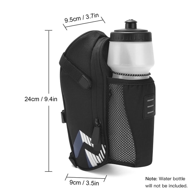 Saddle Bag with Water Bottle Pocket Waterproof Bike Bag Reflective Cycle Rear Post Bag with Kettle Pouch Large Capacity Tail Rear Bag Road Bike Bag