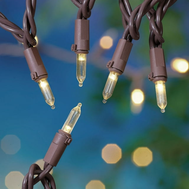 Mainstays 100-Count Warm White LED Mini Outdoor String Lights, with Brown Wire