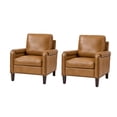 thumbnail image 2 of Tina's Home Mid-century Modern Genuine Leather Accent Armchairs Set of 2 with Unique Arm Design, Nailhead Trim & Loose Cushion, Living Room / Bedroom Chair, Camel, Assembly Required, 2 of 8