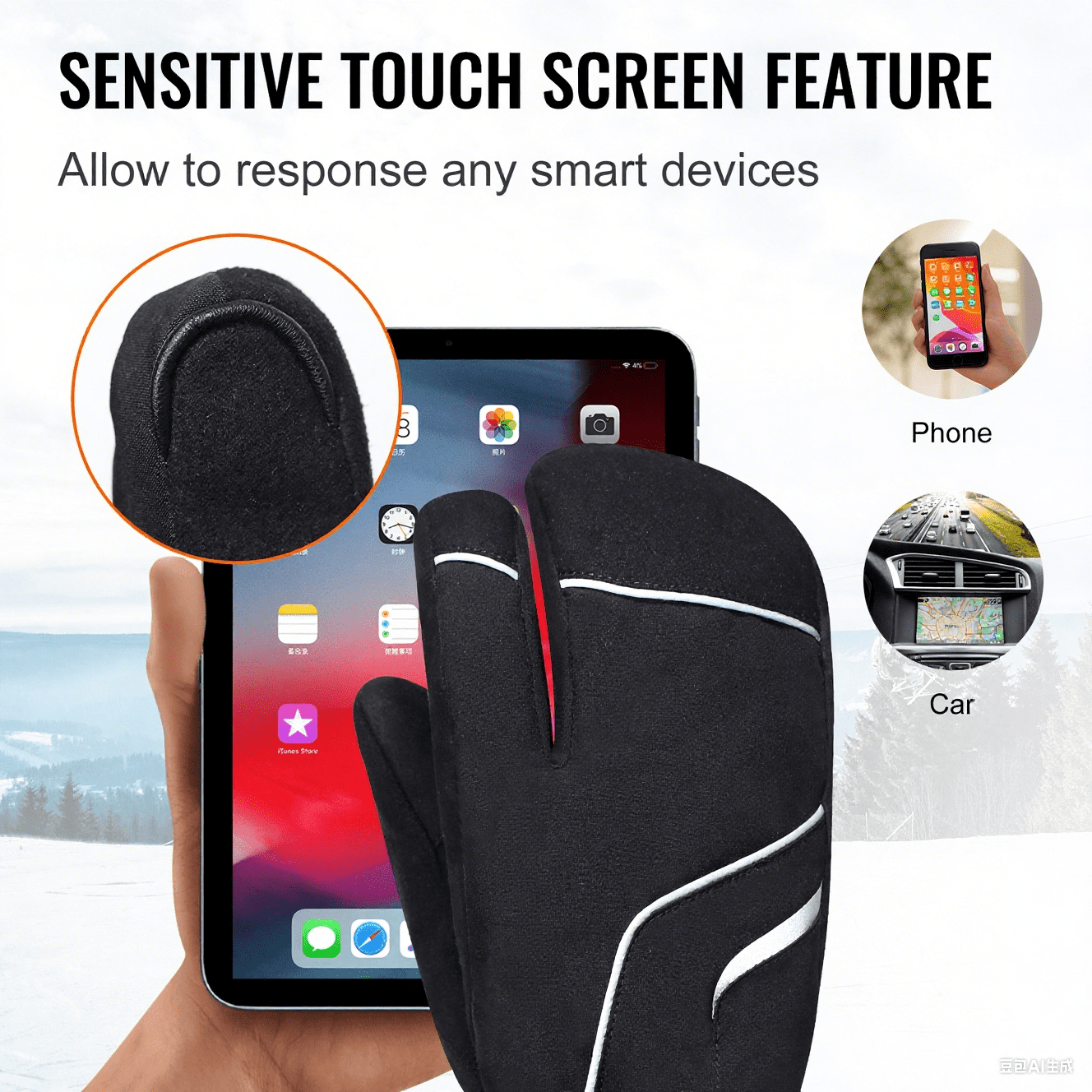 SNOW DEER Heated Mittens for Men and Women, Rechargeable Heated Gloves with Touchscreen 7.4V 2200mAh Battery Waterproof Ski Gloves for Skiing Snowboarding Camping Hiking