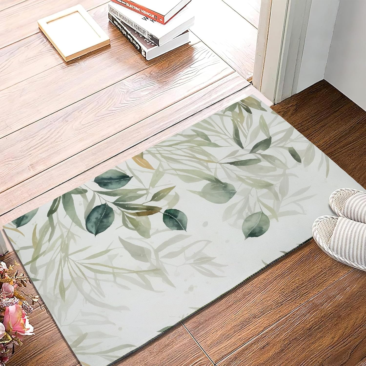 Welcome Eucalyptus Leaves Doormat Mat with Non-Slip Backing Indoor Outdoor Welcome Branches Seeds Door Mat for Entryway Porch Spring Summer Housewarming Gift 17x30INCH
