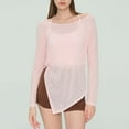 thumbnail image 5 of Qzwdhjm Mesh Swimsuit Coverup for Women Sheer Boat Neck Beach Cover Up Shirts Long Sleeve Asymmetrical Hem Bathing Suits Coverups for Summer Vacation, 5 of 9