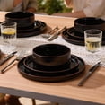 thumbnail image 5 of Famiware 12 Pieces Porcelain Dinnerware Set, Glossy Black, 5 of 6