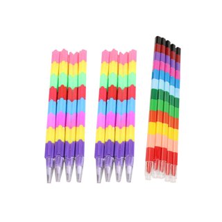 24 Pcs Building Brick Stackable Crayon With Stamp Topper 