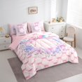 thumbnail image 3 of Homewish Kawaii Pink Monogrammed Bedding Comforter Set 7pcs for Girls, Initial A Letter Queen Bedding Sets, Dreamy Butterfly Bowknot Reversible Queen Sheet Sets, Lightweight Room Decor, 3 of 7
