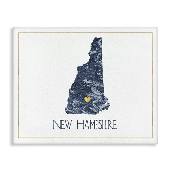 Stupell Industries Contemporary New Hampshire Minimal Blue Marbled Paper Silhouette Canvas Art, 40 x 30, by Lil' Rue